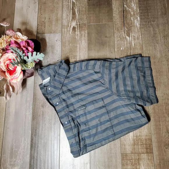 COLUMBIA Men's Graphite Stripe Collared Shirt Size XXL Snap Front Double pocket - Picture 13 of 15